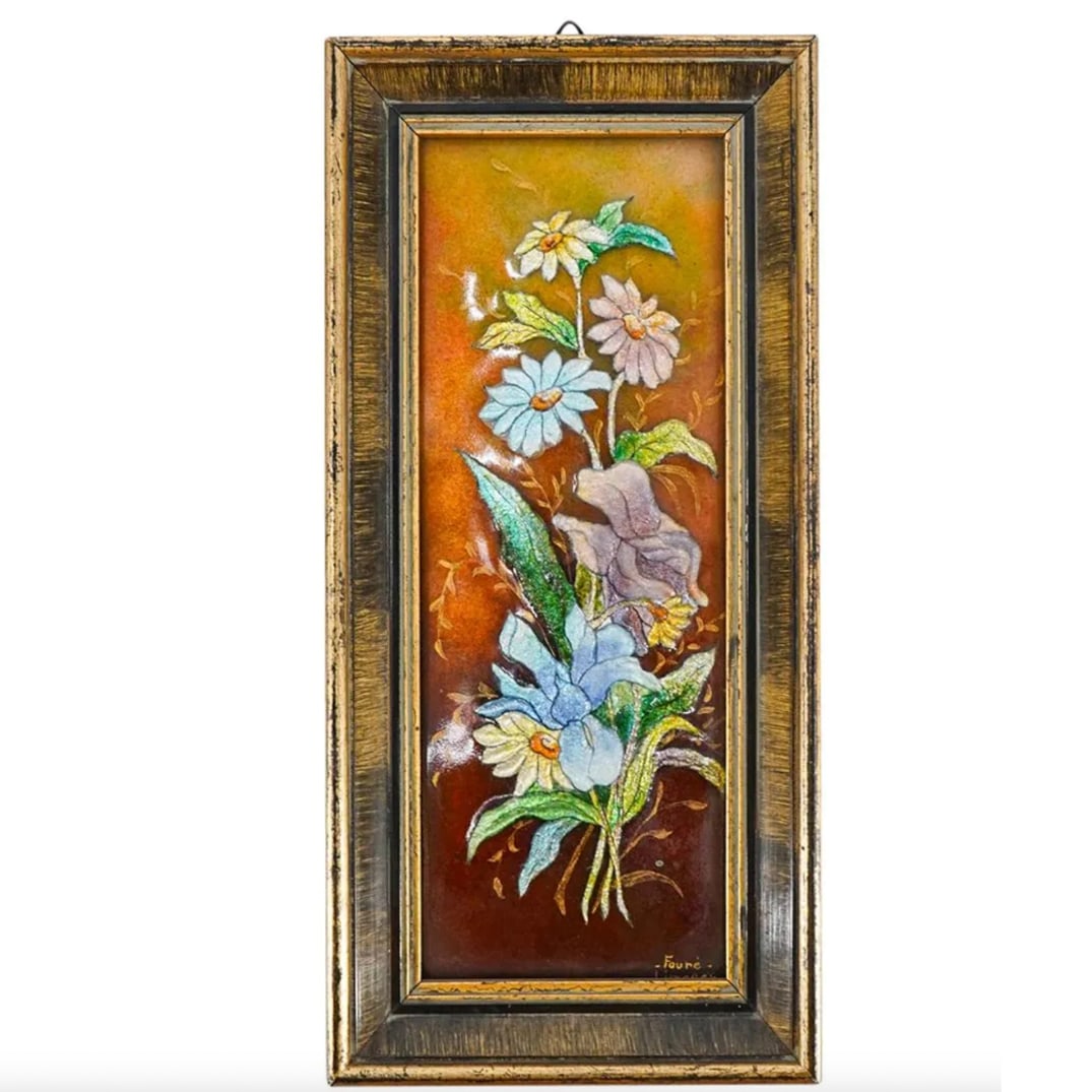 Camille Faure Glazed Limoges "Iris Et Marguerites" Plaque (1 of 4)