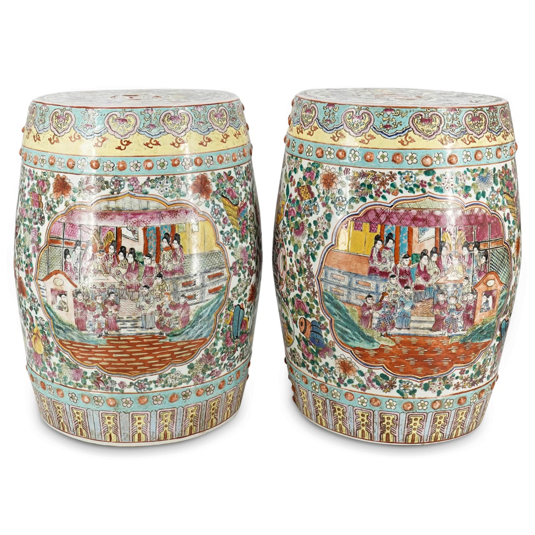 (2 Pc) Chinese Rose Medallion Garden Seats (1 of 15)