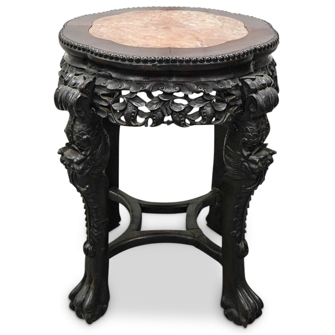 Antique Chinese Dragon Legged Marble Top Occasional Table (1 of 9)
