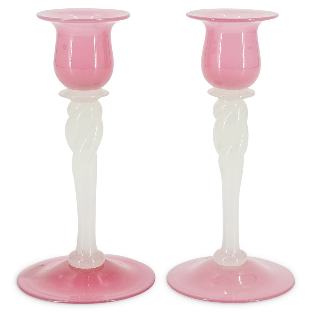 Steuben Rosaline And Alabaster Candlesticks (1 of 7)