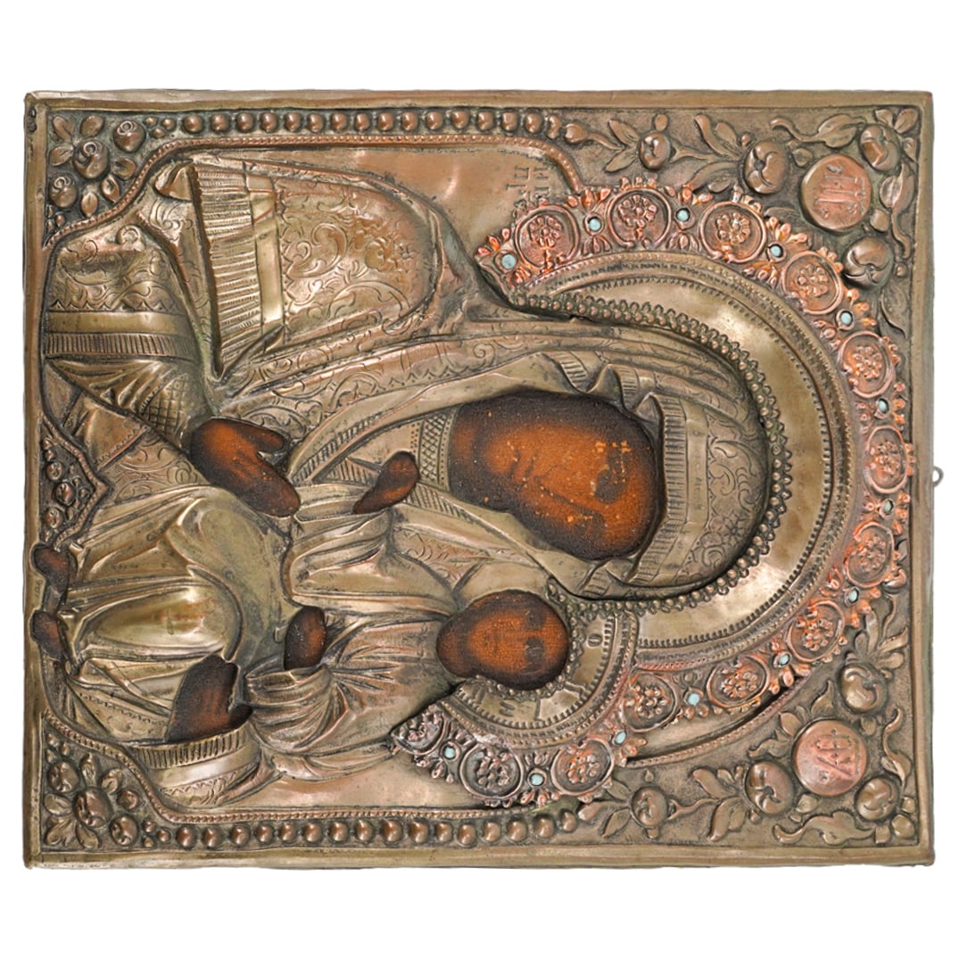 Antique Russian Silver Over Copper Madonna Icon (1 of 6)