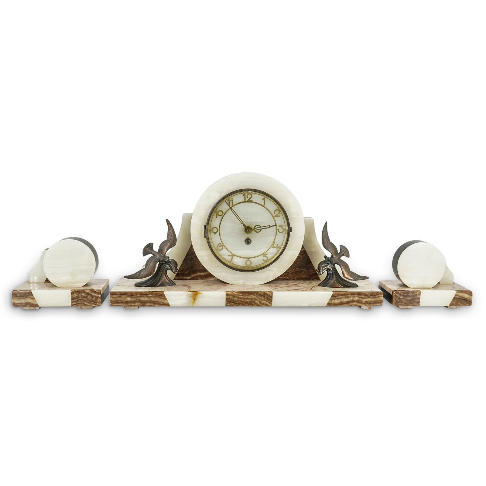 (3 Pc) Art Deco Seagull Marble Mantel Clock (1 of 9)