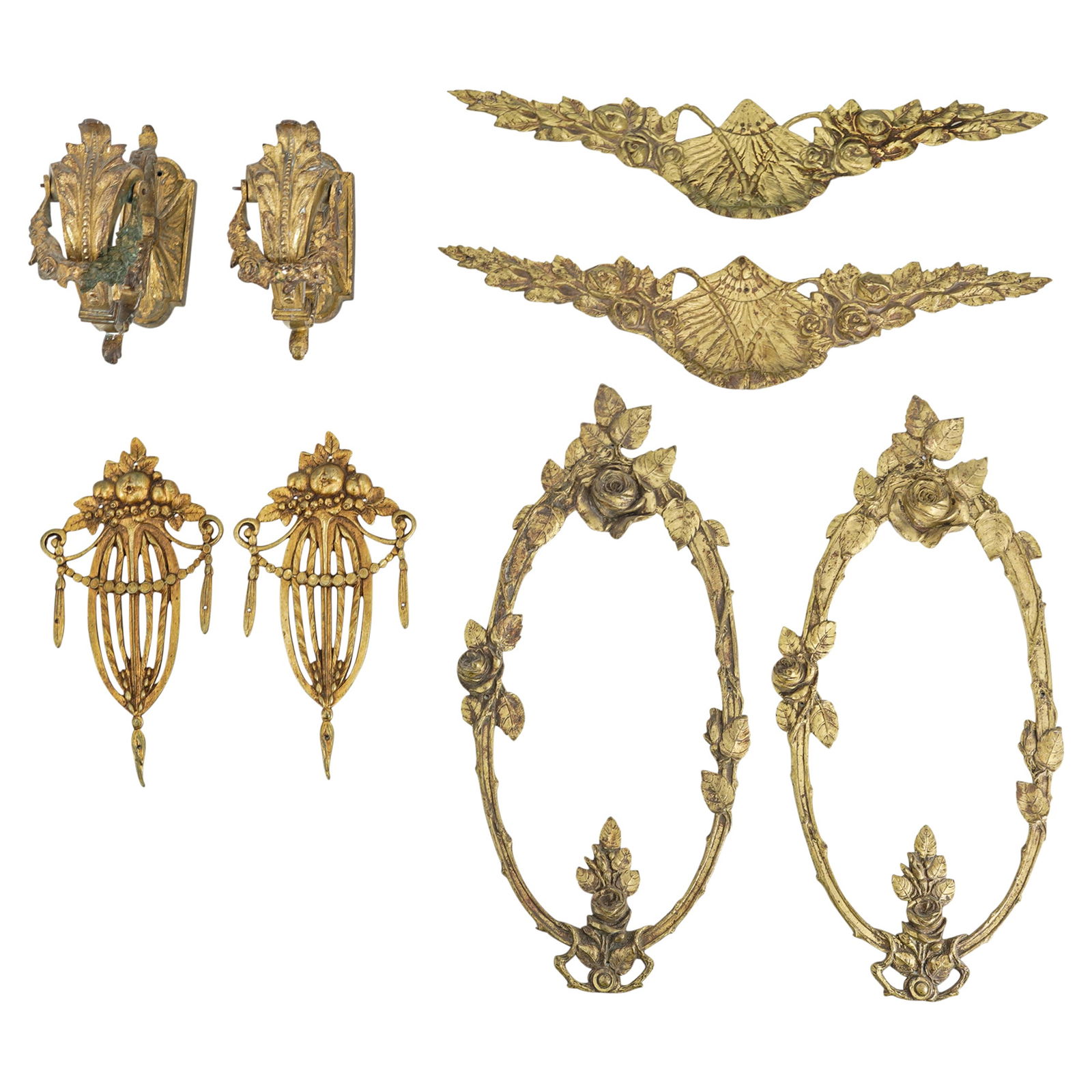 (8 Pc) French Gilt Brass Wall Fixture Lot (1 of 5)