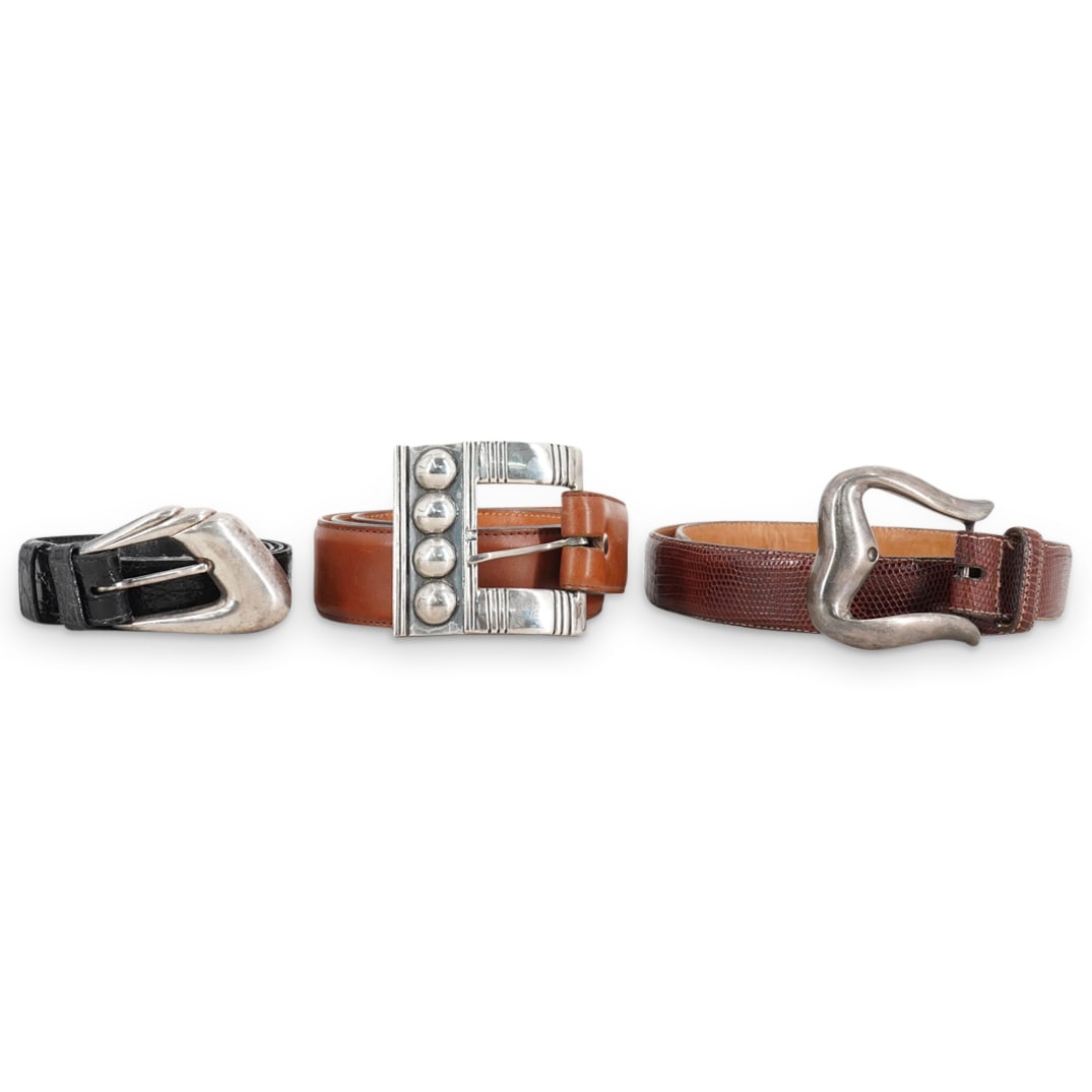 (3 Pc) Sterling Buckle Lizard & Crocodile Genuine Leather Belts (1 of 10)