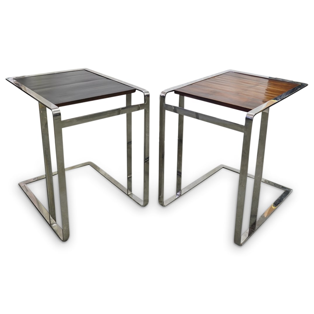 Pair of Chrome Wood Topped Side Tables (1 of 5)