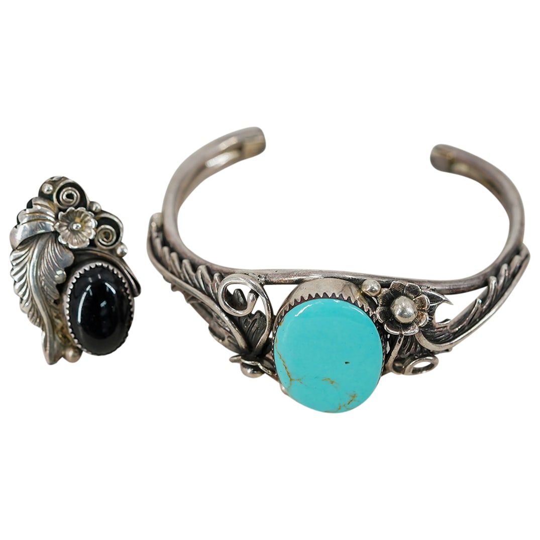 (2 Pc) Sterling Silver Bracelet Cuff & Ring Set (1 of 9)