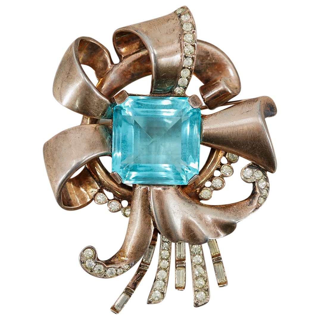 Sterling Silver & Aquamarine Crystal Large Brooch (1 of 6)