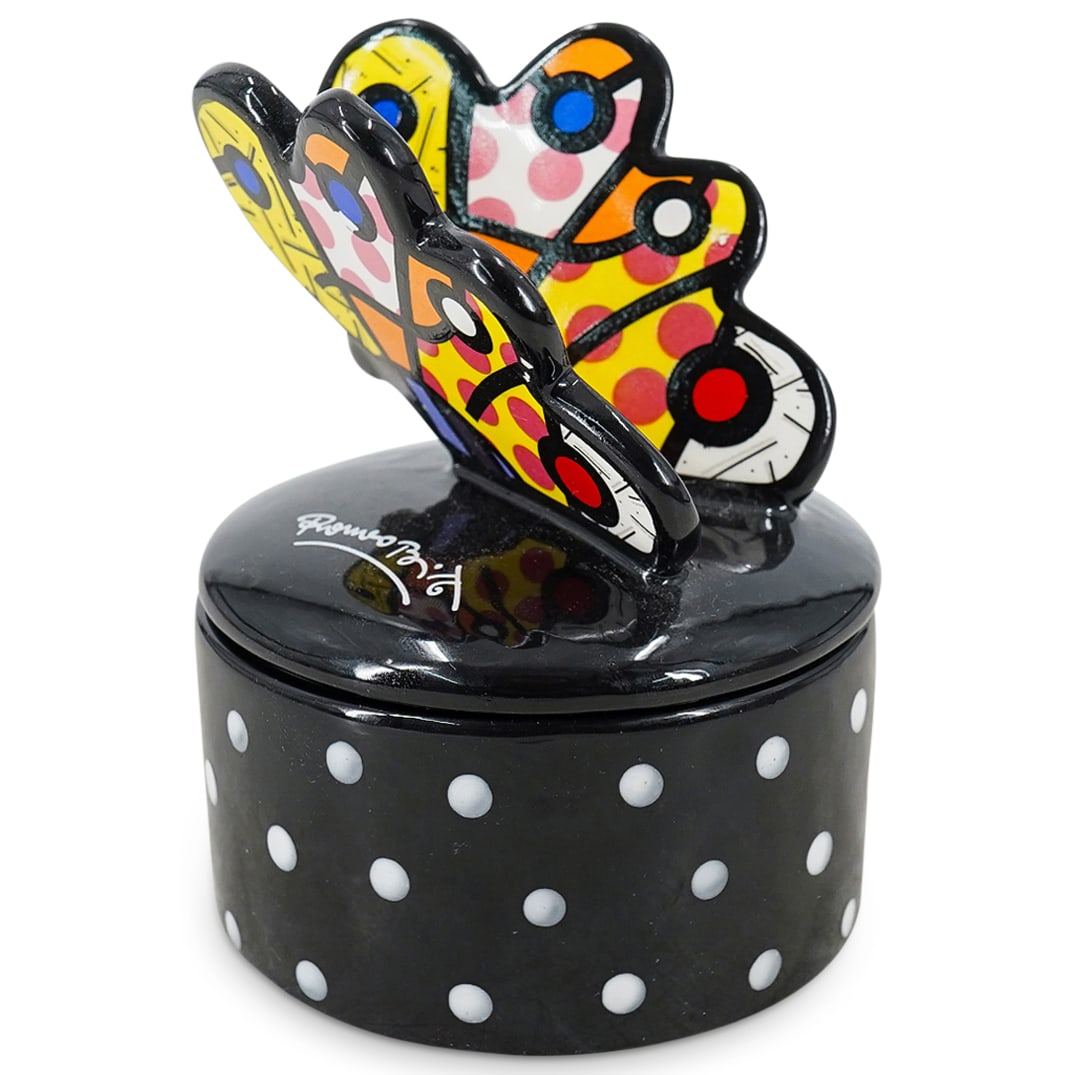 Britto Porcelain Round Trinket Box W/ Butterfly (1 of 6)