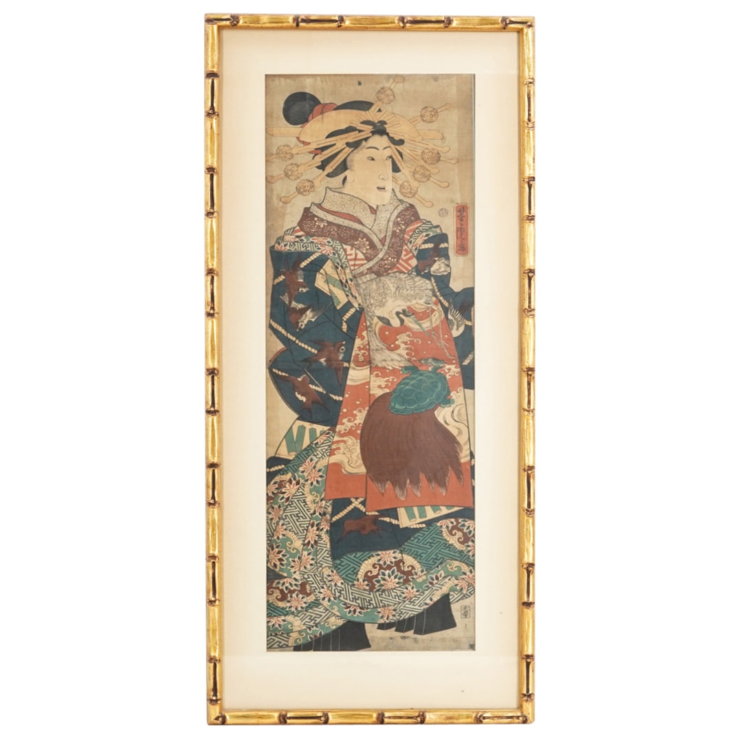Signed Antique Japanese Meiji Oiran Woodblock Print (1 of 6)