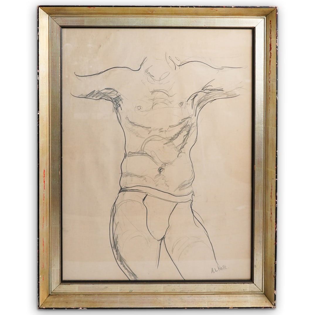 Andre Lhote (French,1885 - 1962) Original Drawing: DESCRIPTION: Andre Lhote (French, 5 July 1885 â€“ 24 January 1962) original male figural semi nude torso drawing. Signed "A. LHote" lower bottom. Framed. CIRCA: Late 19th- Early 20th Century.