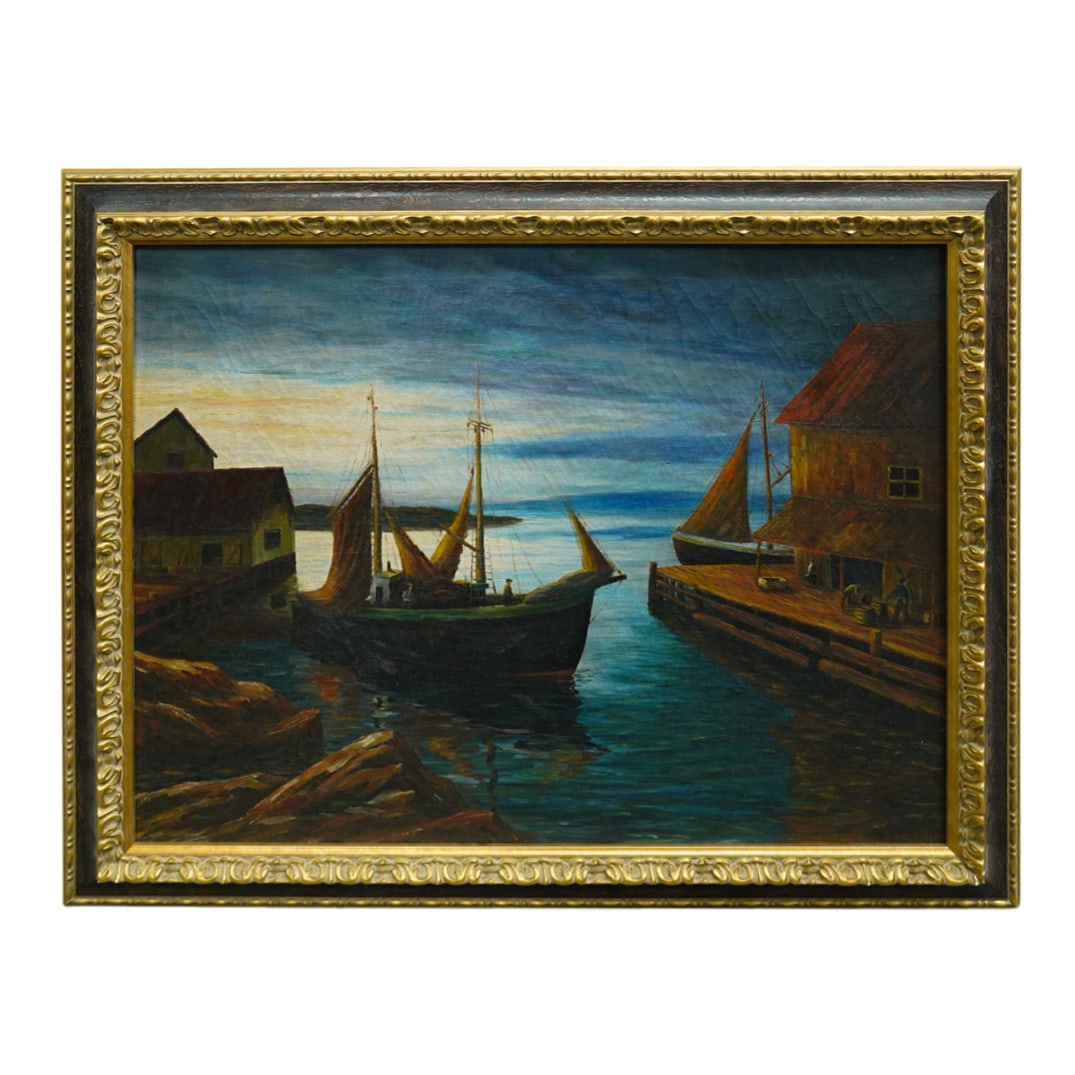 Oil on Canvas Harbor Scene (1 of 7)