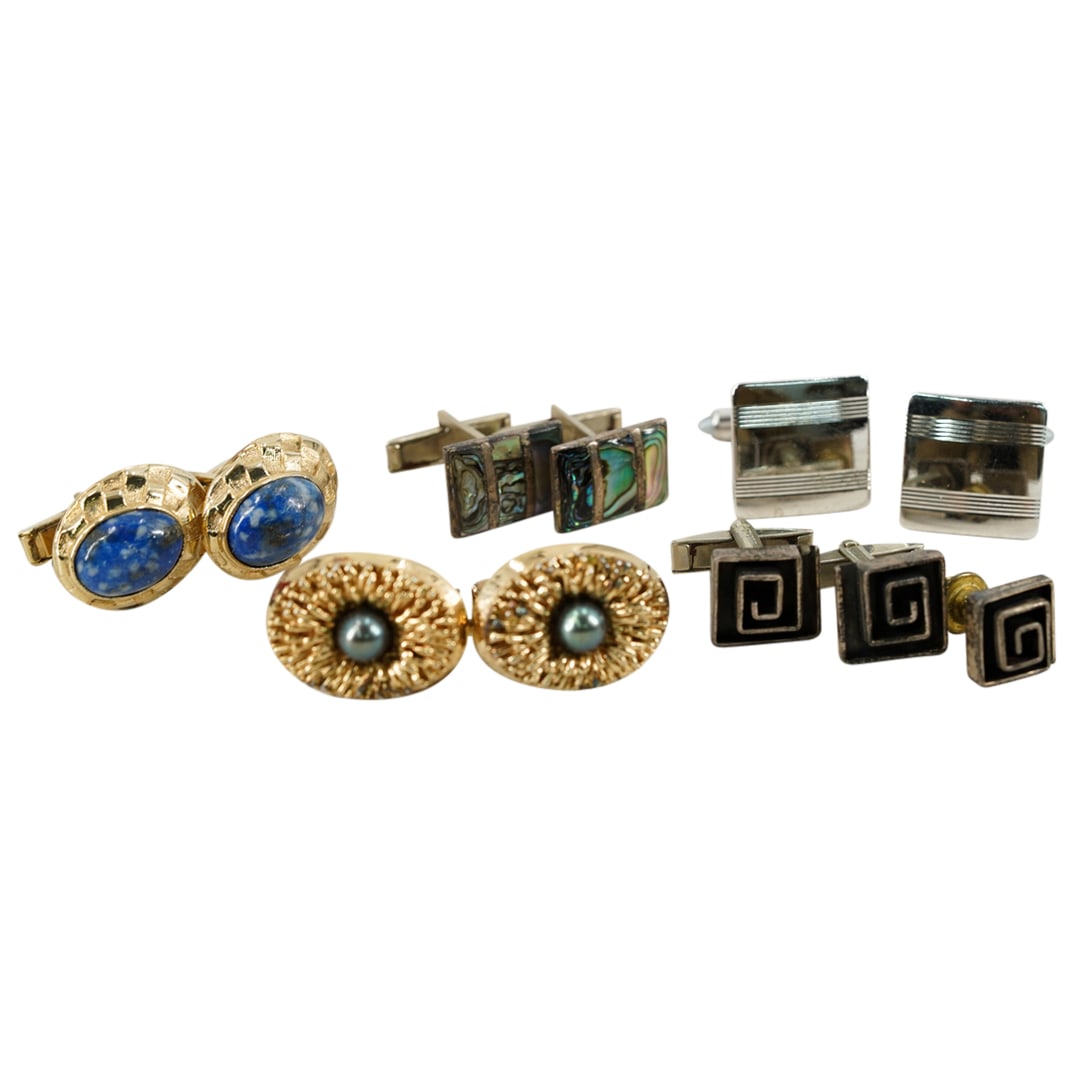 (11 Pc) Assorted Men's Sterling Silver & Alpaca Cufflinks Grouping (1 of 13)