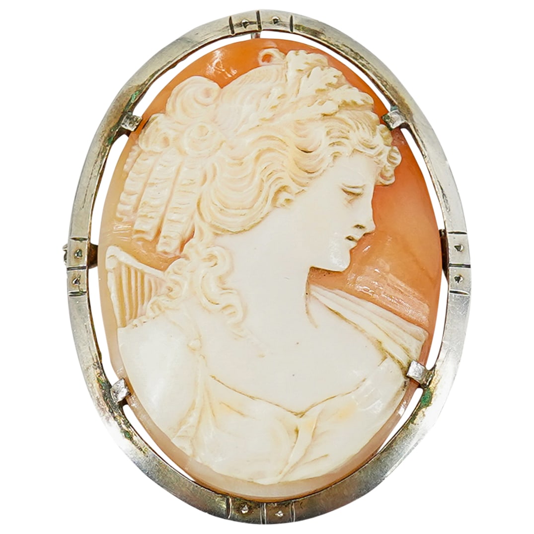 Antique Sterling Silver Oval Cameo Brooch (1 of 3)