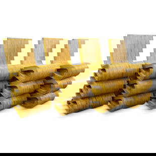 (4 Pc) Frank Gehry Style Pencil Reed Wiggle Chairs: DESCRIPTION: A set of four Chairs in the style of Frank Gehry's "Wiggle Chairs", each chair excellently crafted with vertical pencil reed designs. CIRCA: Late 20th Cent. ORIGIN: USA DIMENSIONS: H:
