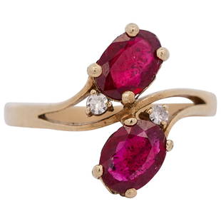 Russian Faberge Style 14k Gold and Ruby Ring: DESCRIPTION: A Russian Faberge Imperial era 14k gold ring decorated at the setting with two .75ct oval cut rubies, accented by small diamonds. The outer band stamped "KP" and with other indistinct rus