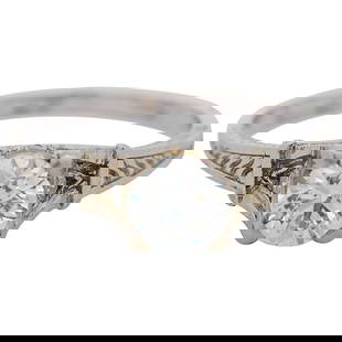 Art Deco 14k Gold and Diamond Ring: DESCRIPTION: An Art Deco 14k Gold and Diamond Ring, centered by a .90 ct round cut diamond (H/I color | VS Clarity). Stamped "585", Total Weight: 2.9 Grams (1.86 dwt) Comes with original box. CIRCA: