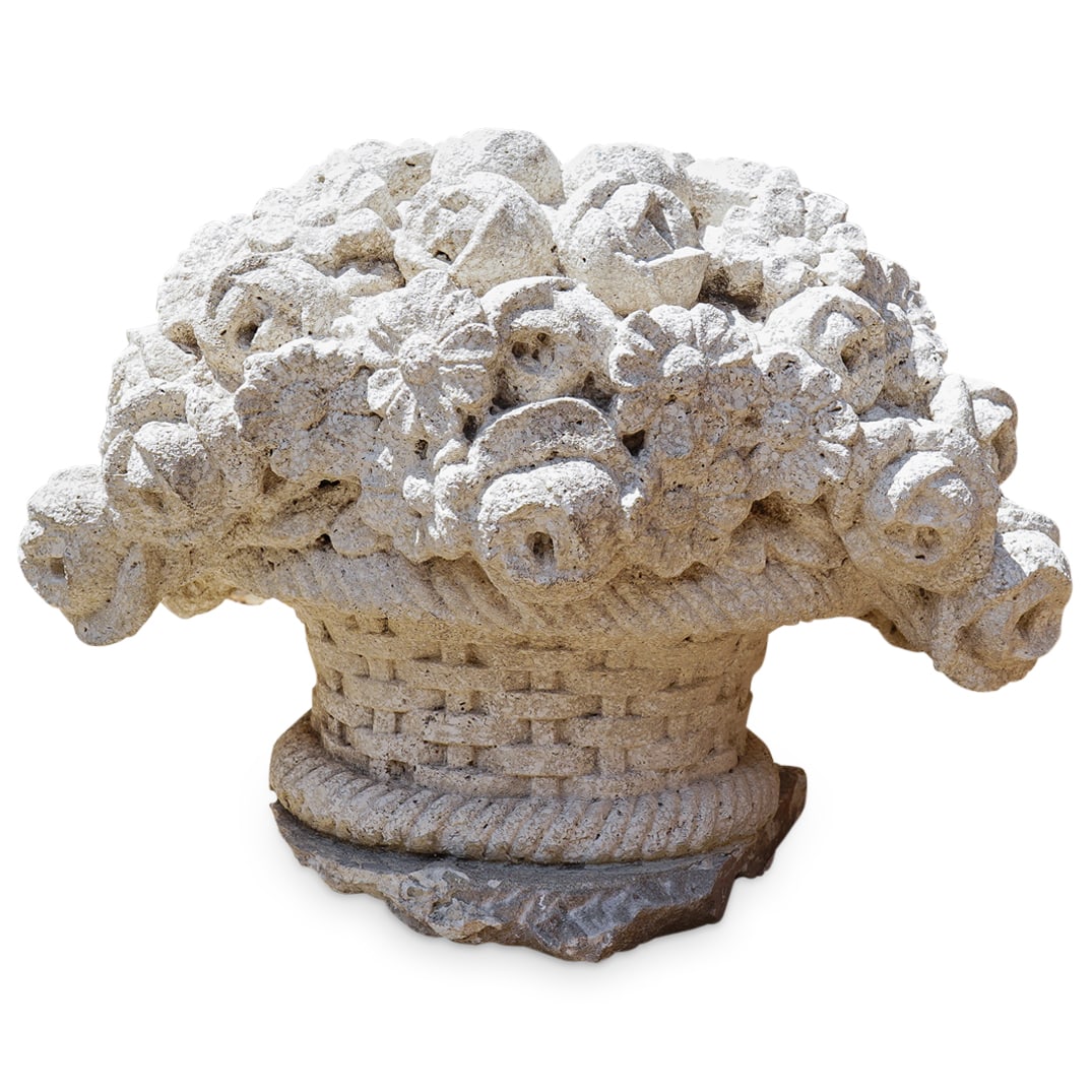 19th C. Salvaged Floral Stone Garden Ornament (1 of 10)