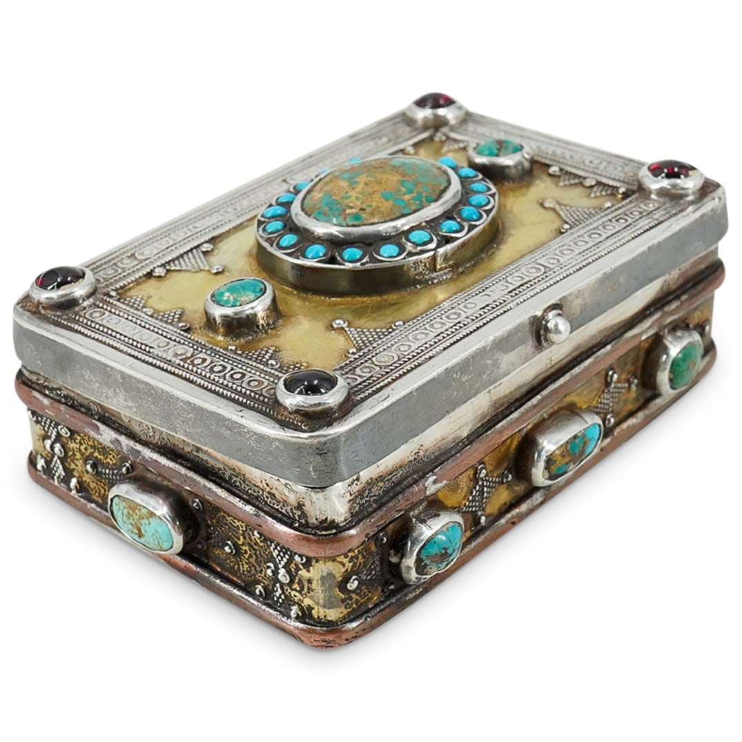 Antique Ottoman Silver, Turquoise, And Enamel Pill Box (1 of 6)