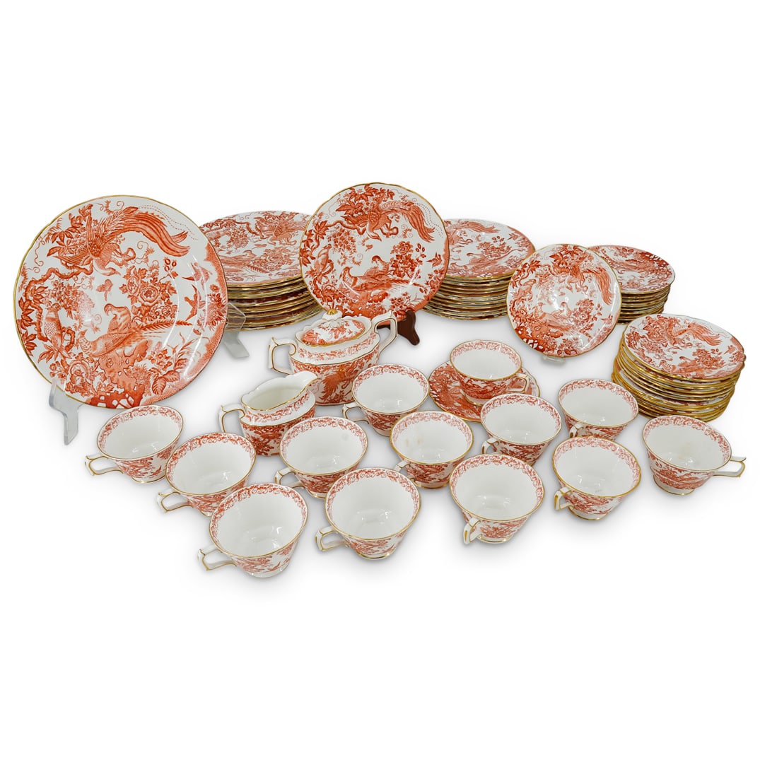 (64 Pc) Royal Crown Derby Porcelain "Aves Red" Dinnerware Set (1 of 20)