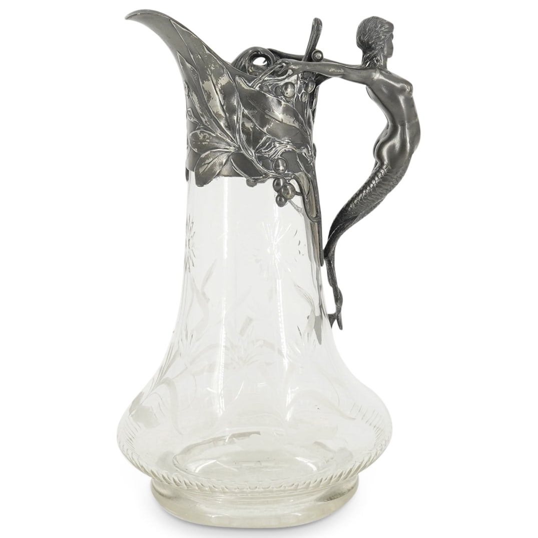 WMF Art Nouveau Silver Plated & Etched Glass Mermaid Carafe (1 of 6)