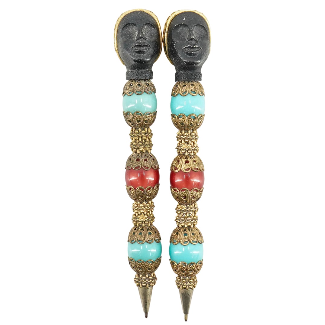 (2 Pc) Florenza Blackamoor Figural Pens (1 of 5)