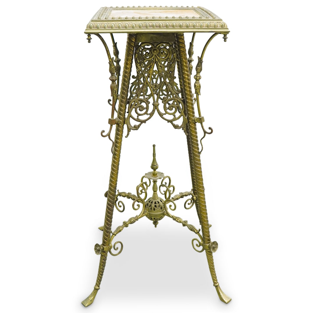 Antique Ornate Victorian Filigree Brass & Marble Plant Stand (1 of 10)