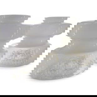 Toni Zuccheri, (Italian, 1936-2008), Pair of Murano Glass Shades: DESCRIPTION: Toni Zuccheri, (Italian, 1936-2008), Pair of Murano clear and milky white hand-blown glass shades with "stalactites" inside the bottom. CIRCA: 20th century. ORIGIN: Italy DIMENSIONS: Fitt