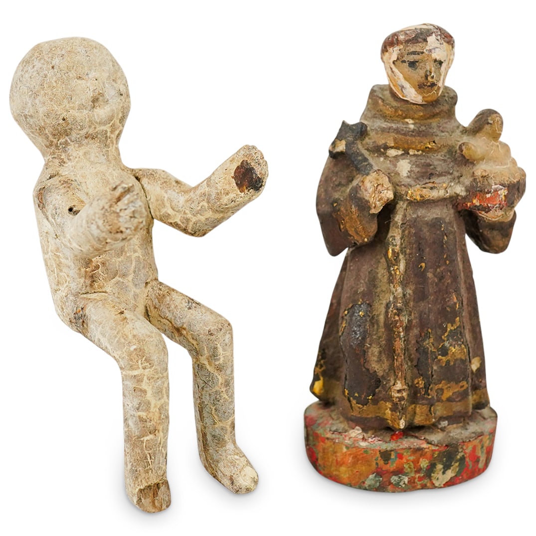 (2Pc) 19th C. Polychrome Carved Wood Santos Figures (1 of 13)