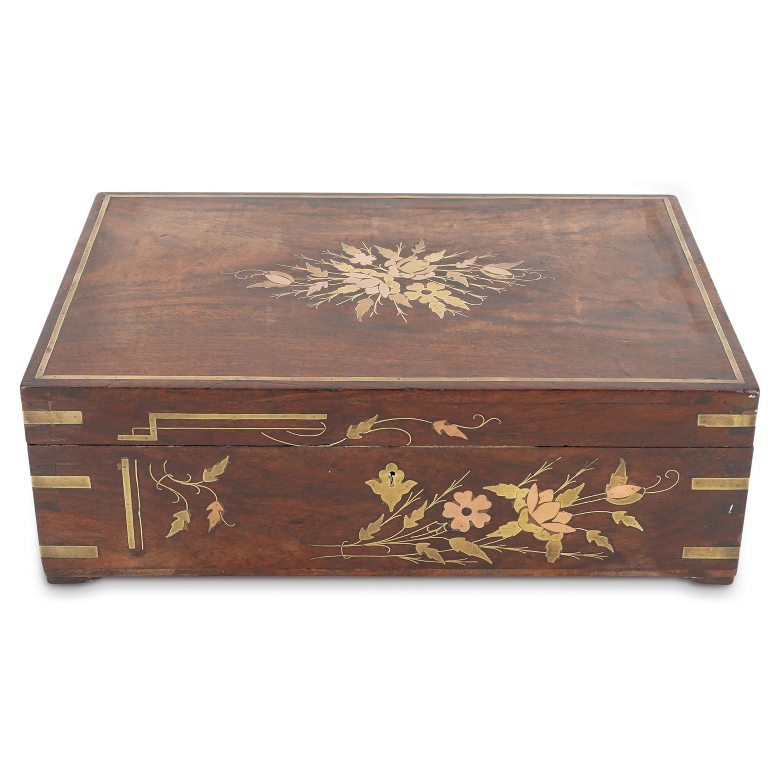 Antique English Inlaid Brass Wooden Cigar Box (1 of 10)