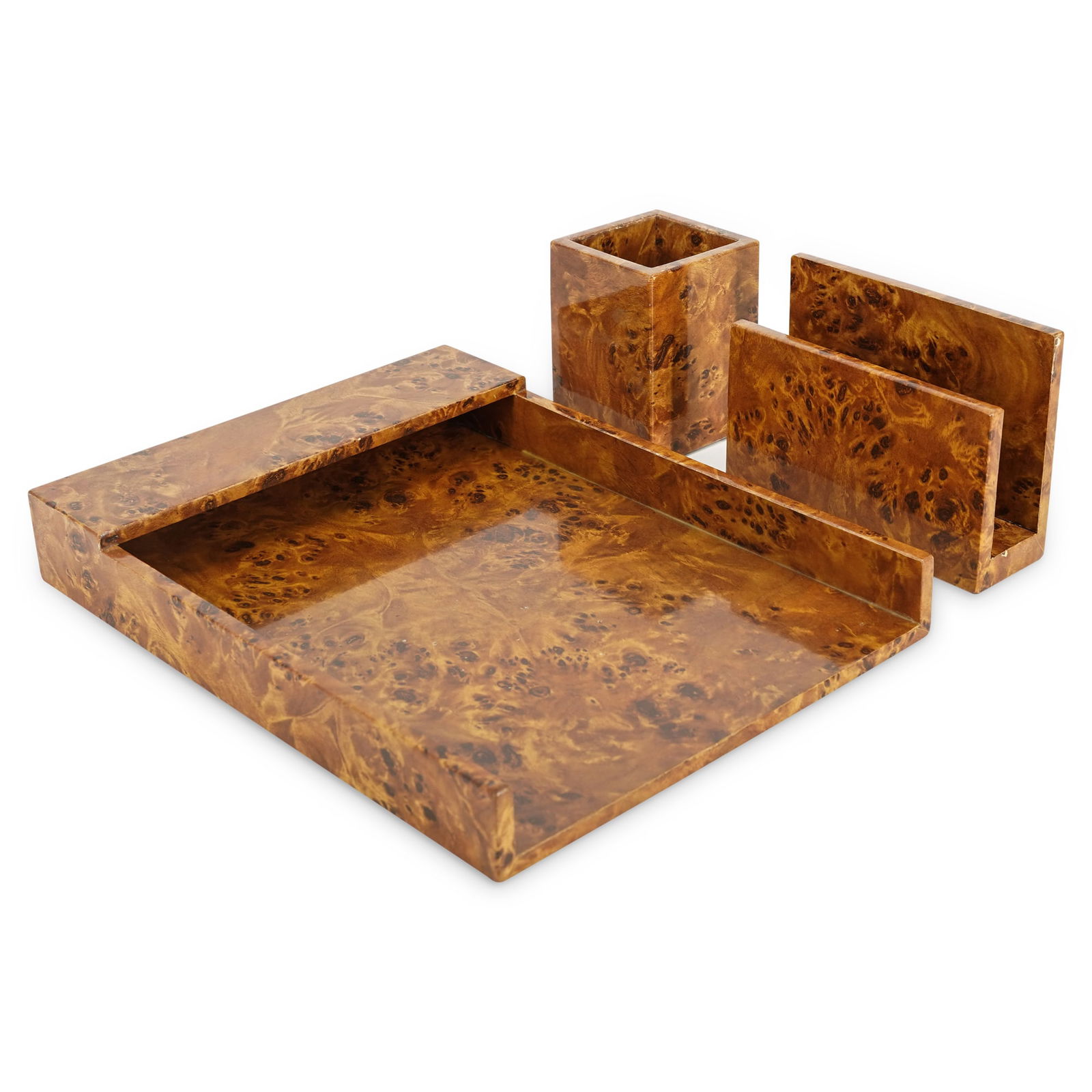 (3 Pc) Faux Burlwood Desk Set (1 of 7)