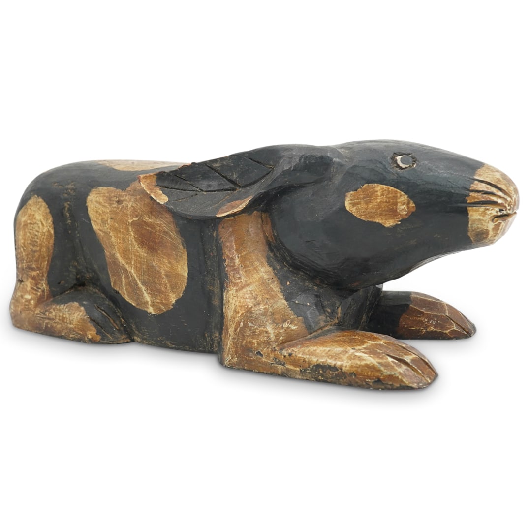 Polychrome Carved Wood Rabbit Coconut Scraper (1 of 3)