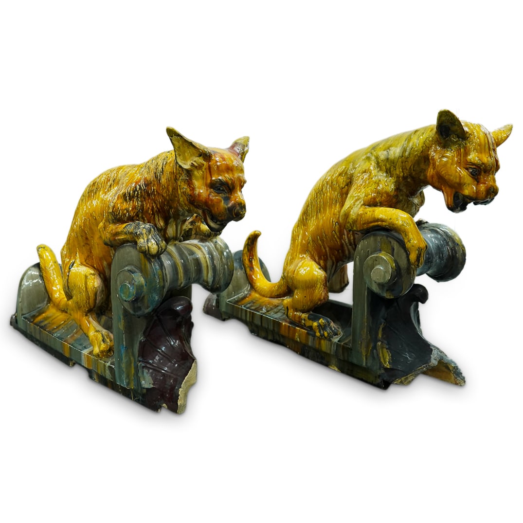 19th C. Pair of Large Chinese Ceramic Glazed Roof Tiles (1 of 18)