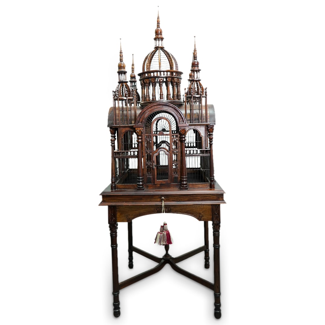 Large Maitland Smith Attrib. Mahogany British Raj Palace Birdcage (1 of 20)