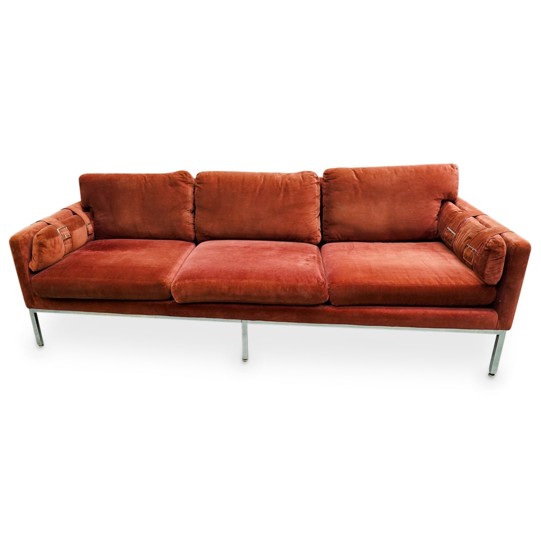 Knoll Attrib. Red Velvet Three-Seater Sofa (1 of 17)