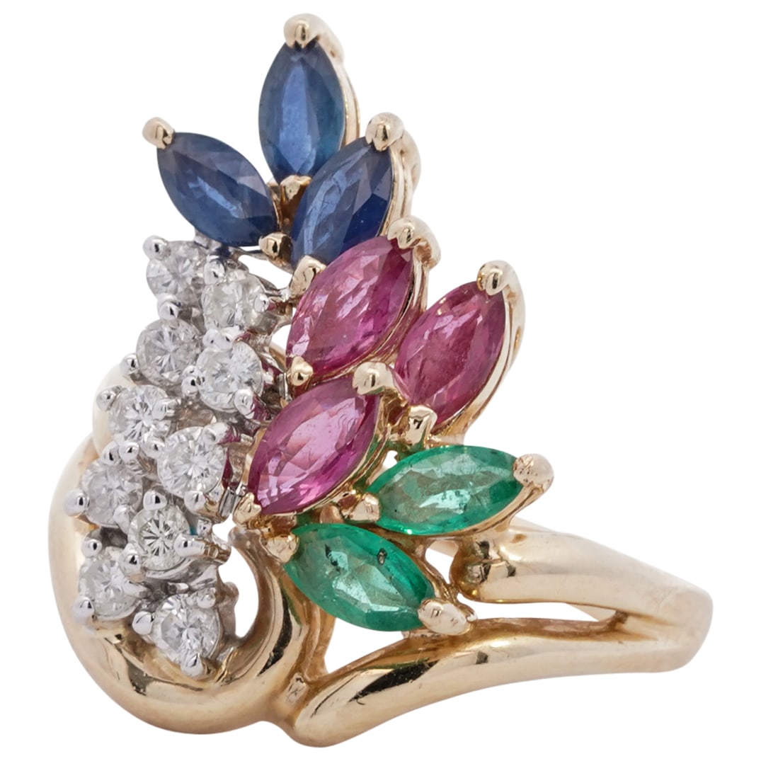 14k Gold Multi Gemstone and Diamond Ring (1 of 5)