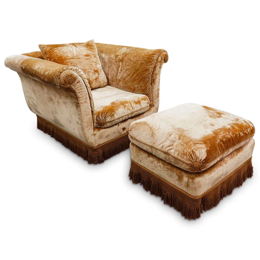 Antique French Golden Velvet Armchair with Ottoman (1 of 20)