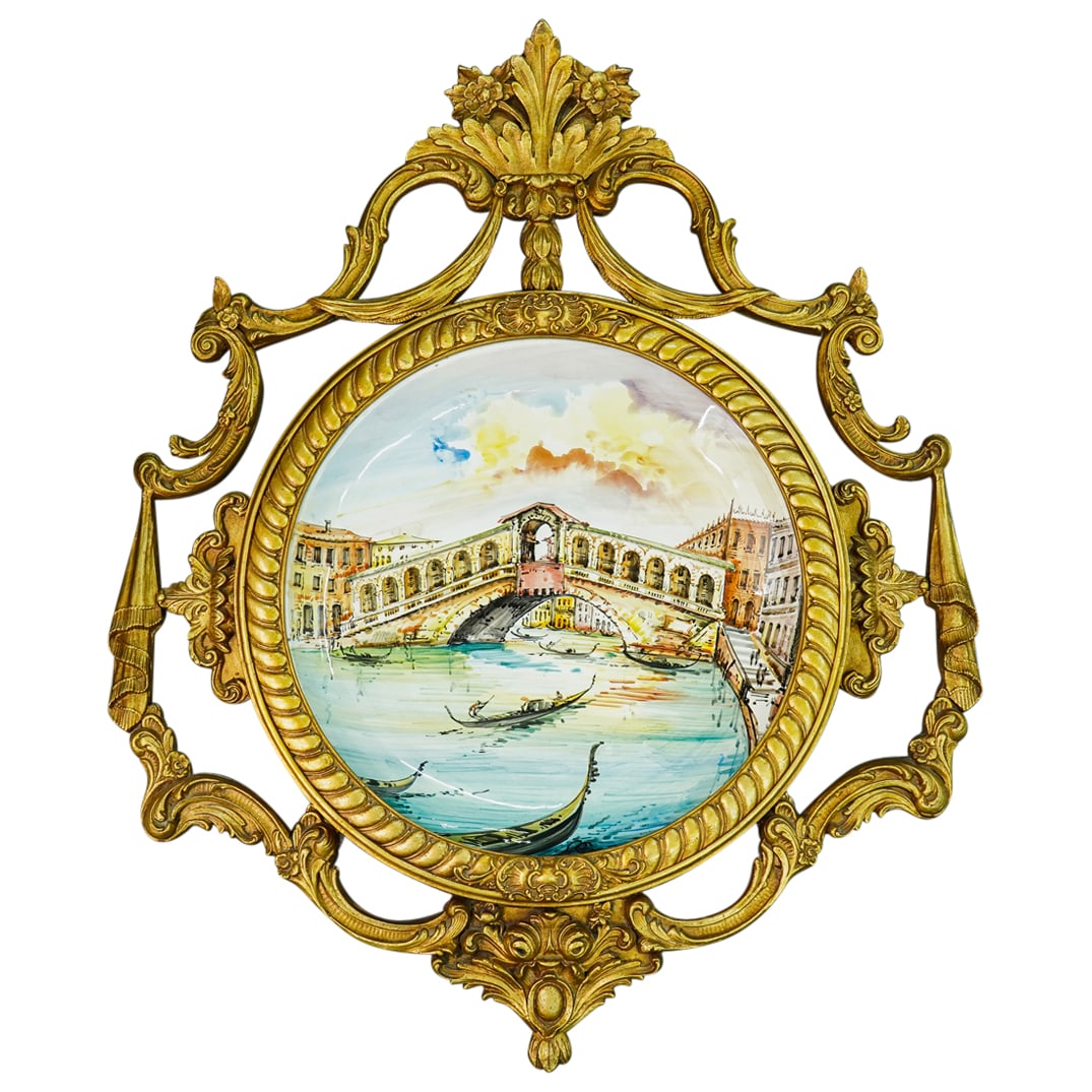 Large Ornate Italian Gilt Frame Porcelain Venice Plaque (1 of 11)