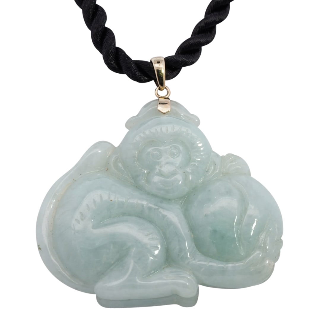 Chinese 14k Gold and Carved Monkey Pendant Necklace (1 of 3)