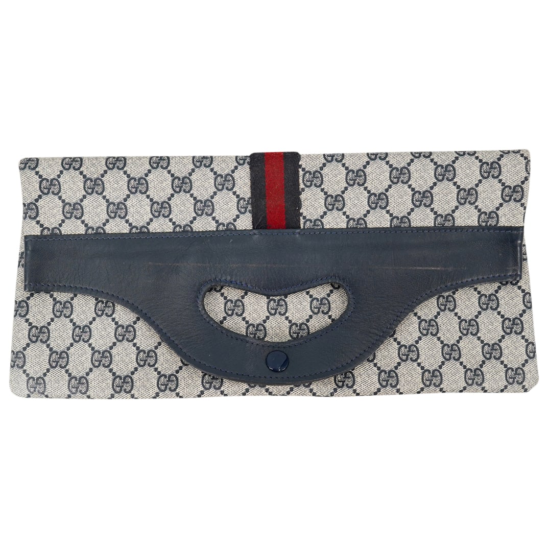 Vintage Gucci Navy Monogram Fold Over Clutch Bag (1 of 13)