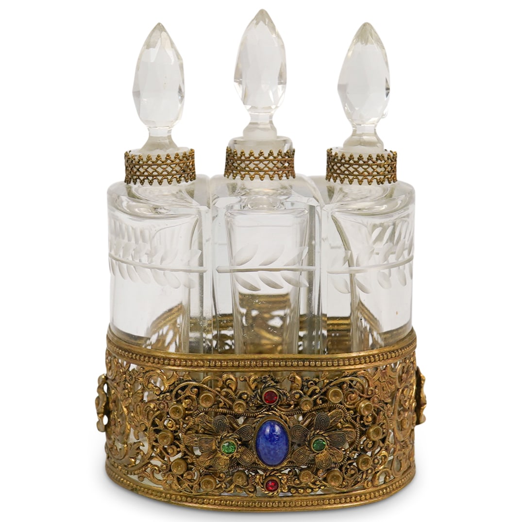 (4 Pc) Victorian Filigree Perfume Bottle Set (1 of 3)