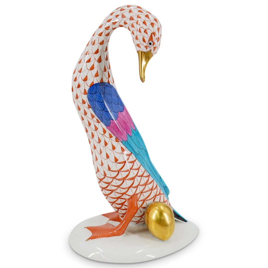 Herend Porcelain "Goose W/ Golden Egg" Rust Fishnet Figurine (1 of 6)