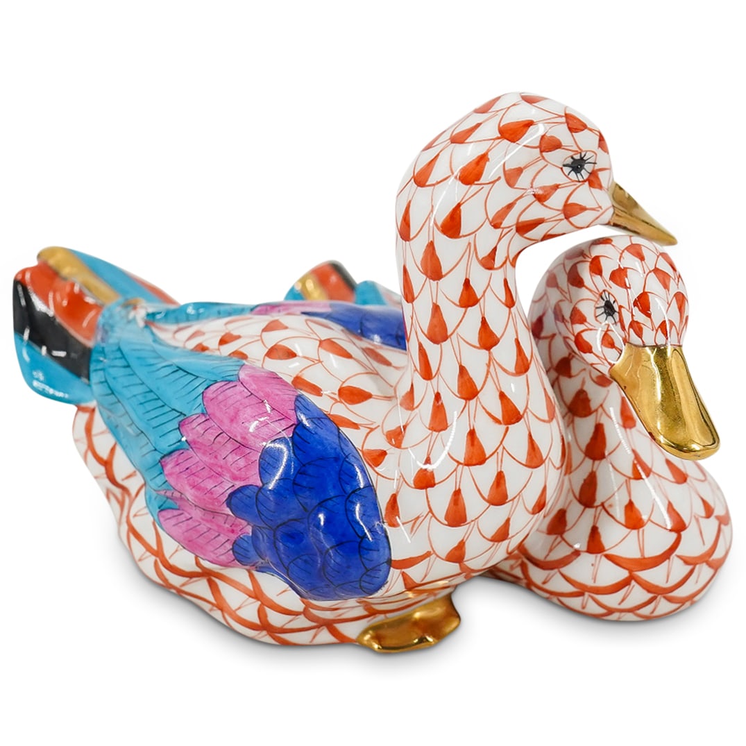 Herend Porcelain "Pair Of Ducks" Rust Fishnet Figurine (1 of 5)