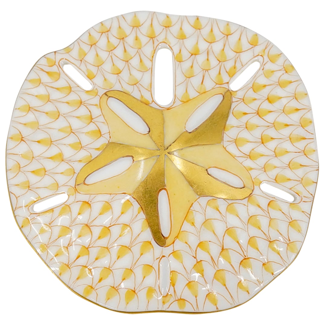 Herend Porcelain "Sand Dollar" Butterscotch Fishnet Figurine (1 of 5)