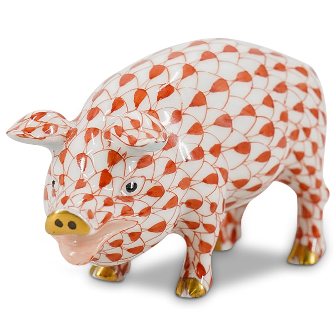 Herend Porcelain "Pig" Rust Fishnet Figurine (1 of 5)