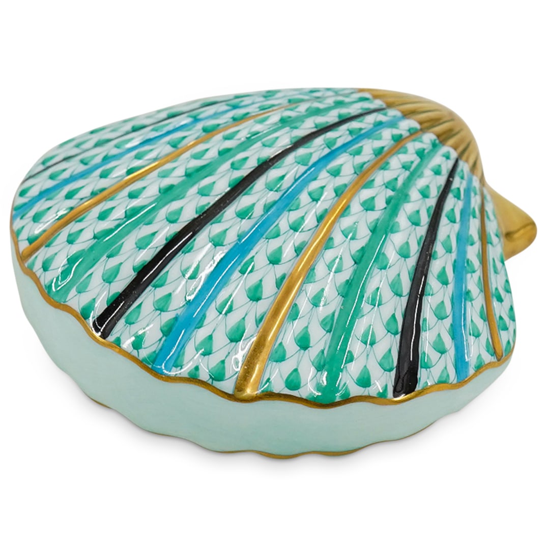 Herend Porcelain "Sea Shell" Green Fishnet Figurine (1 of 4)