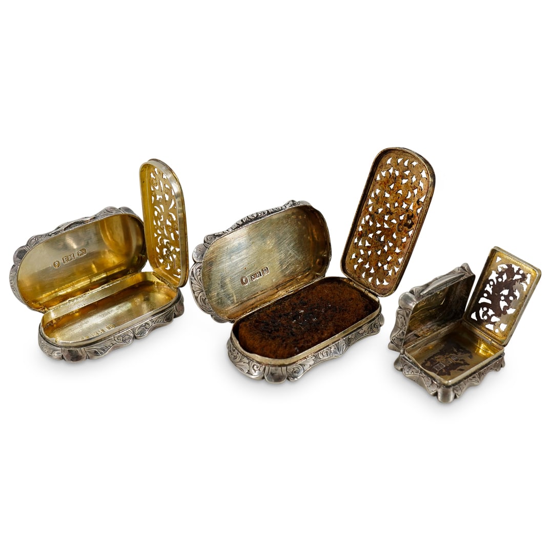 (3 Pc) 19th Cent. Sterling Silver English Vinaigrettes (1 of 20)