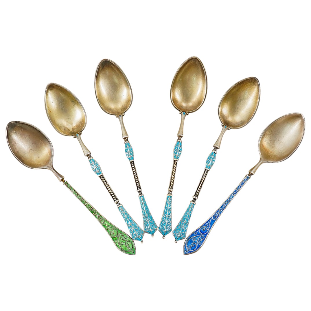 (6 Pc) David Andersen Dragestil Sterling Silver Enamel Spoons (1 of 14)