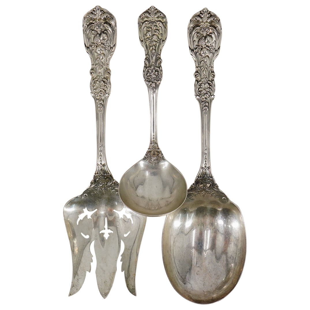 (3 Pc) Reed & Barton Sterling Silver Serving Spoon, Fork, & Ladle (1 of 8)