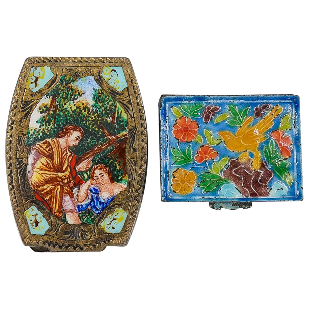 (2Pc) Silver & Enameled Match Safes (1 of 15)