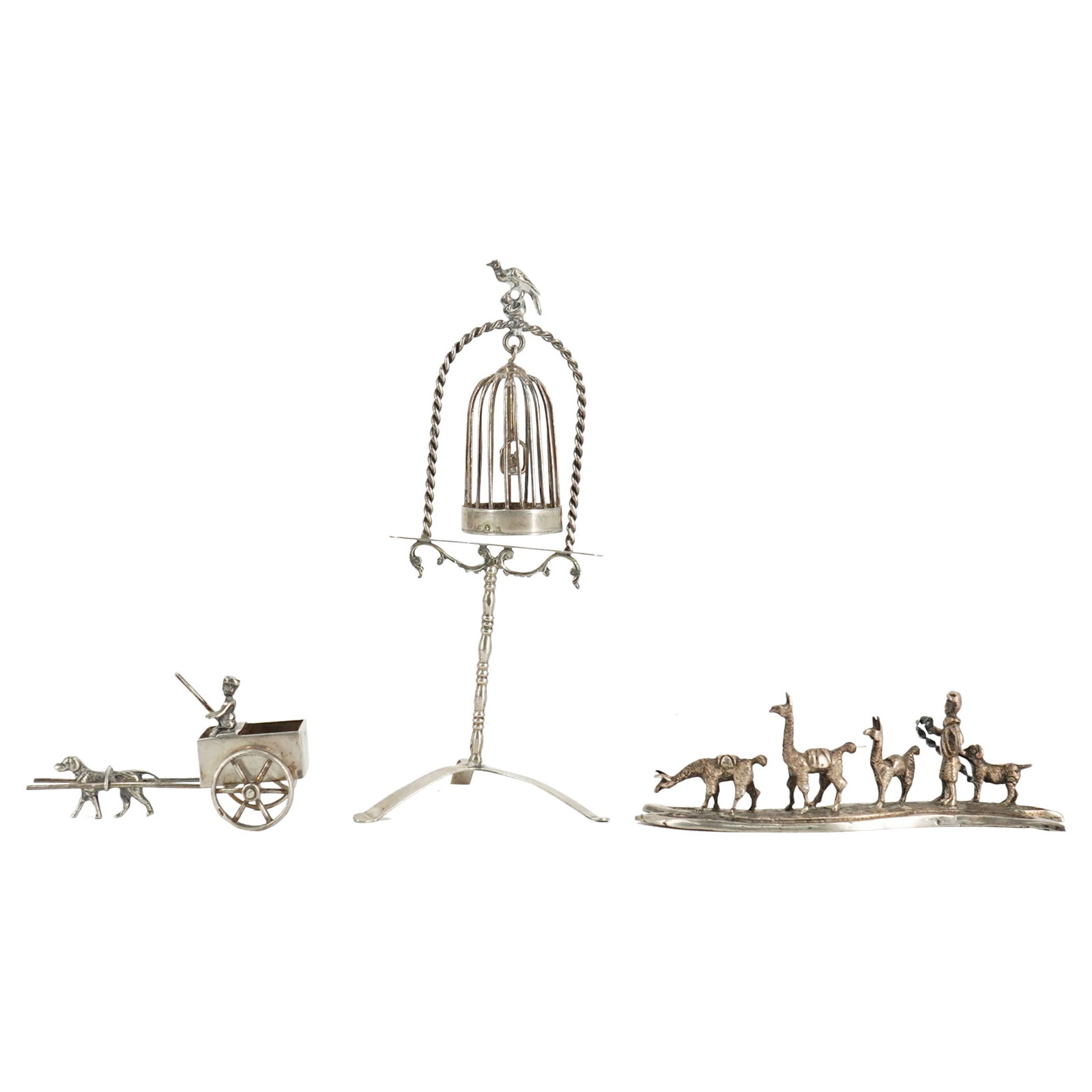 (3 Pc) Miniature Sterling Silver Figural Sculpture Grouping Set (1 of 6)